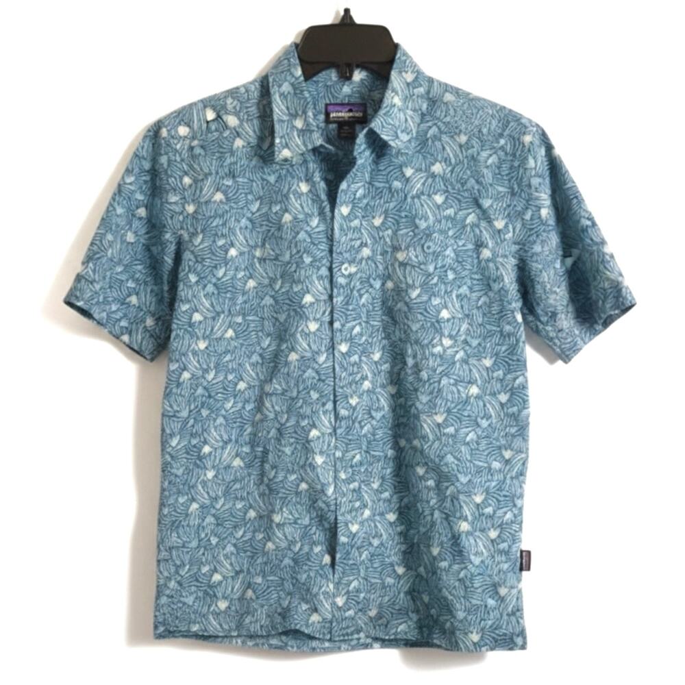 Patagonia Organic Cotton Blue Tropical Leaf Print Shirt XS